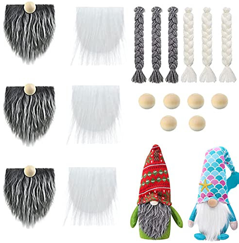 Katutude 18 Stück Wichtel-Bart Vorgeschnittener Wichtelbart Zum Basteln, GNOME Bart Mit Holzkugeln Set für Weihnachten Plüsch Wichtel Handgemachte DIY Zubehör GNOME Bart zum Basteln