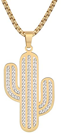 YAYAKO Zierliche 18K Gold Halskette für Frauen Mädchen Strass Modeschmuck Edelstahl Kette Anhänger Halskette Geschenke (Vergoldet Kaktus Halskette)