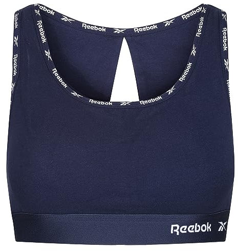Reebok Damen Crop Top in Navy | Bequemer Baumwoll-BH für Low-Impact-Fitnessunterwäsche mit abnehmbaren Pads und Mikrofaser-Bund