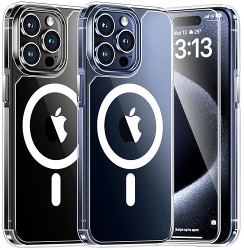 TAURI 3 in 1 Magnetic for iPhone 15 Pro Case Clear, [Designed for Magsafe] with 2X Screen Protector, [Not-Yellowing] Slim Shockproof Case for iPhone 15 Pro