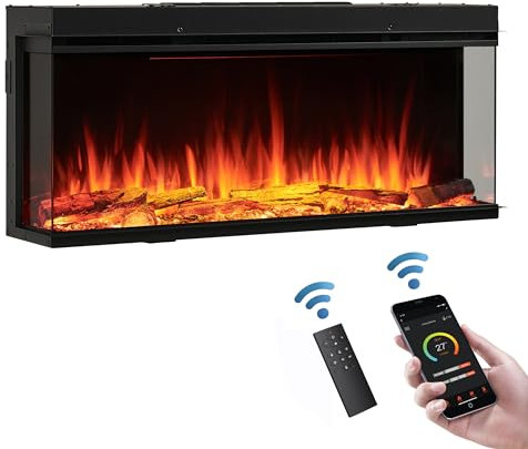 FLAMME 43”/110cm Knighton Platinum Smart Inset Media Wall Electric Fireplace 1-2-3 sided View Compatible with Alexa and Google Assistant Deep Fuel Bed Perfect for Media Wall