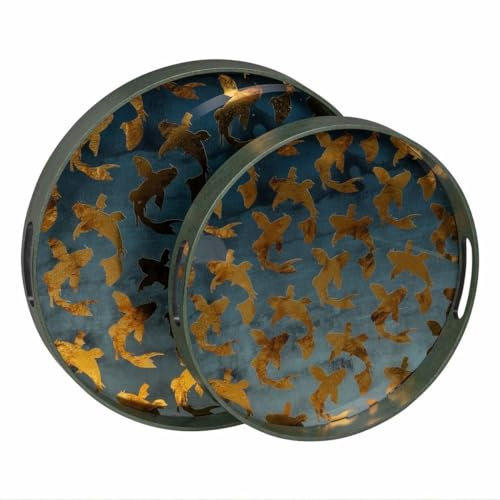 BigBuy Home Bandeja de Aperitivos Azul Dorado PVC Cristal Peces 42 x 42 x 4,2 cm (2 Unidades)