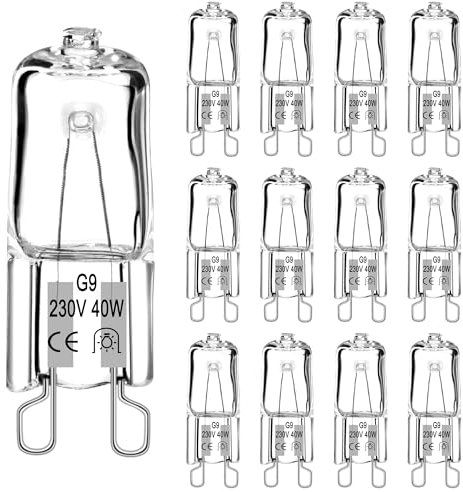 Jewan Lampadine Alogene G9 (12 Pezzi) 40W 230V 560LM 2700K 360° Luce Bianca Calda Dimmerabile Lampadina Alogena tolleranza di 300°C Lampadine G9 Per Forno, Forno A Microonde, Lampadari, Pendenti
