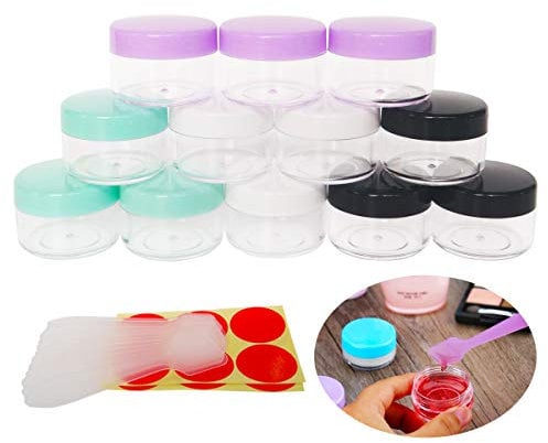 Wopanxye 12pcs 15ml Small Sample Jars, 15 Gram Empty Cosmetic Container, Travel Plastic Round Pot With Screw Cap Lid, Tiny 15g Bottle for Makeup Eye-shadow Nails Powder Jewelry Lip Gloss Balms Creams