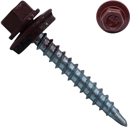 100 Stück Trapezblechschrauben mit EPDM Dichtscheibe - 4,8 x 35/30 - RAL 8012 - Rotbraun - Bohrschrauben 6-kant - kopflackiert - selbstschneidend - SC5164