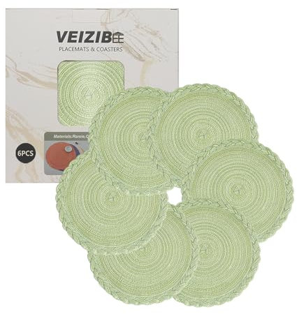 VEIZIBEE Tappetini da Tavolo,Resistente al calore intrecciato Pizzo Tovagliette da Pranzo Tappetini da Pranzo Lavabili Antiscivolo Rotondi Cucina Tavolo da Pranzo Stile Europeo (Verde, 18cm)