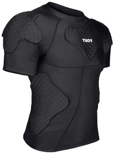 TIAXU TIAXU Gepolstertes Herren-Shirt, Fußball-Brustschutz, Herz-Brustschutz, Brustschutz, Kompressionsshirt mit Schulter- und Rückenripppolstern für Erwachsene, Fußball, Basketball, Baseball,