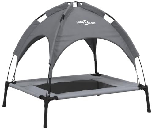 vidaXL Hundeliege, Erhöhtes Hundebett mit Dach, Haustierbett Outdoor mit Baldachin, Haustierliege Hund Schlafplatz Hundesofa, Anthrazit Oxford-Gewebe Stahl