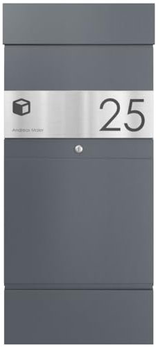 Briefkasten Manufaktur Freistehende Paketbox KLEIST Edition - Design Elegance 1 - Paketbriefkasten - XXL Briefkasten mit Namen und Hausnummer graviert (RAL 7016 anthrazitgrau)