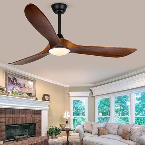 Ventiladores de techo con luces de 132 cm, ventilador de techo para exteriores con control remoto, ventilador de techo de madera de 3 aspas para patios, granja, dormitorio, sala de estar, oficina