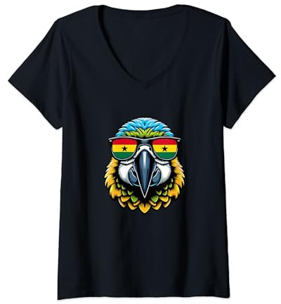 Mujer Avión Gadgets Ghana - Recuerdo de vacaciones con loro Camiseta Cuello V