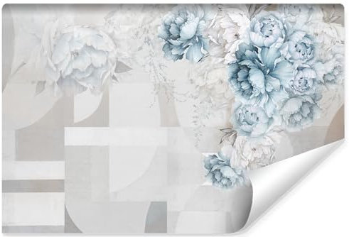 Muralo - Photo Wallpaper 3D Effect - Self-Adhesive Wallpaper 3D - Wallpaper for Living Room Bedroom - Photo Wallpaper Self-Adhesive - White/Blue Flowers Motif - Width 450 cm x Height 300 cm