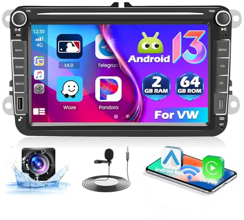 Hikity Autoradio für Golf 5 6 Passat Jetta Caddy Polo cc Tiguan EOS Touran T5 Scirocco Wireless Carplay & Android Auto, 7 Zoll 2GB 64GB Android Touchscreen Bluetooth, FM, DSP, RDS/Mirror Link