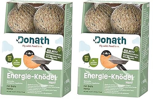 Donath Energie-Knödel Hanf im Bio-Netz - Meisenknödel im Bio-Netz - 100g je Knödel - Extraportion Hanfsamen - wertvolles Ganzjahres Wildvogelfutter - unsere Manufaktur in Süddeutschland - 6er Karton