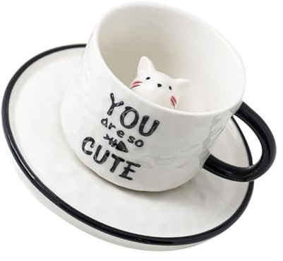 SHOWERORO Tassen Tiere Kaffeetasse Mit Cartoon Katze Keramik Milchkaffeetasse Tierbecher Für Tee Müsli Milch