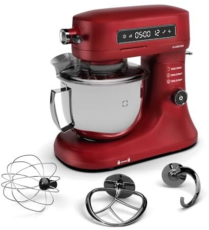 Klarstein Chiara - Robot da Cucina, 1600W–Ciotola da 5L in Acciaio Inox, 12 Velocità, Display LCD Touch, Silenzioso ≤72dB, Set Lavabile in Lavastoviglie, Alloggiamento in Alluminio Pressofuso, Rosso