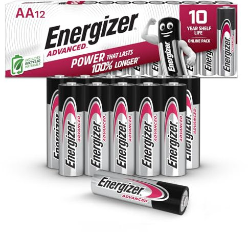 Energizer Advanced AA Pile 1,5 V alcaline, confezione da 12, pile Premium Double A di lunga durata