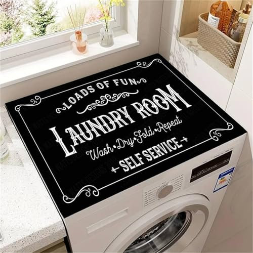 Morbuy Protector Superior para Lavadora y Secadora, Estilo Vintage Cubierta Superior para Lavadora Protector Superior Lavadora Absorbente Funda para Lavadora y Secadora (Negro 1,60x60cm)