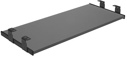 FIX&EASY Support coulissant Up&Down pour clavier ordinateur et souris avec tablette tiroir 600X300mm anthracite décor, rails réglable en hauteur noir glissières 300mm avec verrouillage pour pc table