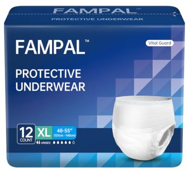 FAMPAL Adult Incontinence Pants for Men and Women, X-Large, 12 Count | Disposable Adult Pull Ups, Adult Nappies, Protective Underwear, Odor Control, Overnight Protection, Unisex