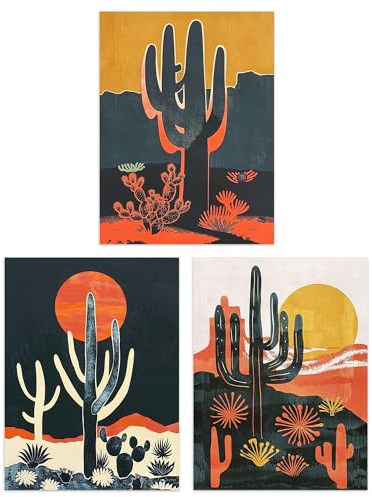 Artery8 Set of 3 Modern Desert Cacti Sunset Landscapes Living Room 12X16 Inch Wall Art Prints Pack