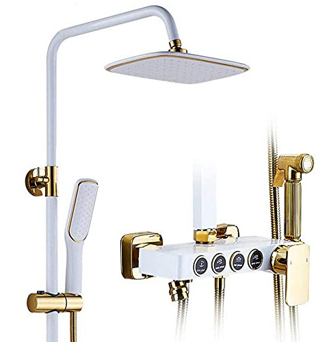 sjdoPulse Duschsets Mit Kopfbrause,Weißer Messingknopf Mit Handbrause,Quadratischer Regenduschkopf,Duschsystem