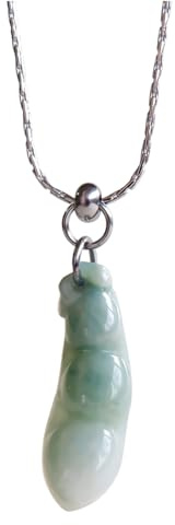 ReadJade Collana con ciondolo a baccello di pisello in giadeite naturale fatta a mano, amuleto a fagiolo portafortuna in giada verde, stile cinese (Clavicle chain)