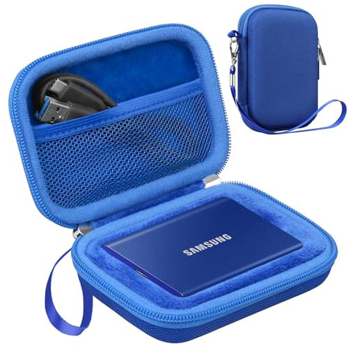 Lacdo Étui Disque Dur Externe Housse de Protection pour Samsung T7 / T7 Touch Portable SSD, External Solid State Drives 500GB 1TB 2TB 4TB USB 3.2 Gen 2 EVA Rigide Antichoc Étanche Cas, Bleu