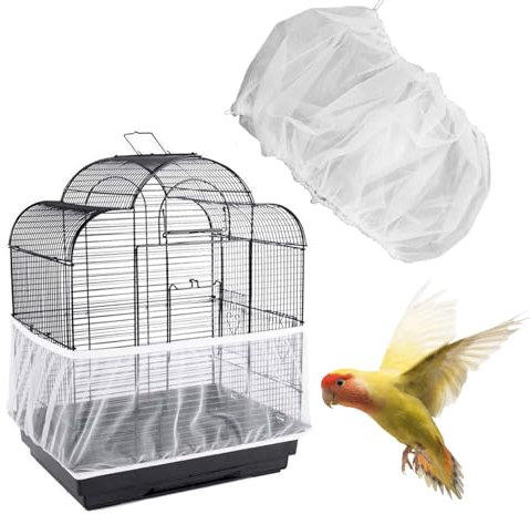 Pixaro Abdeckungen für Vogelkäfige Groß - Vogelkäfig Schmutzfang, Weiß Käfig Vogel Netz für Rund Quadratisch Käfig, Vogelkäfig Samenfänger für Käfige von 150-180 cm