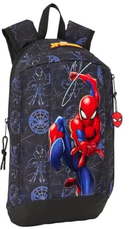 safta Spiderman Attack Mini-Rucksack für den täglichen Gebrauch, ideal für Kinder verschiedener Altersgruppen, bequem und vielseitig, Qualität und Widerstandsfähigkeit, 22 x 10 x 39 cm, Schwarz, M,