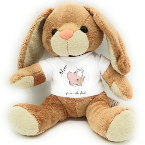 Kilala Kuscheltier Hase Schutzengel Glücksbringer Plüschtier mit Glücksspruch herzerwärmendem Spruch (Glücksschwein)