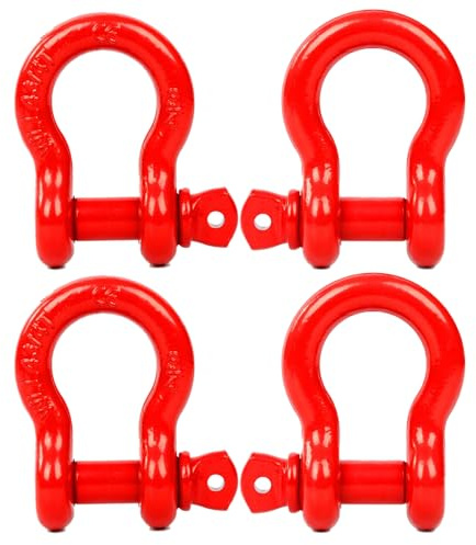 FreeTec 4 Pezzi Grillo Traino, 3/4 4,75t Arco Acciaio Grilli con Perno, Grande Grillo Sollevamento Traino Grilli Fuoristrada Recupero 4x4 per Catena Cinghia Auto Camion (Rosso)