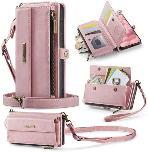 Coque pour iPhone 6/iPhone 7/ 8, Antichoc TPU Bumper Cuir Fentes Carte Portefeuille Housse Étui pour iPhone 6/7//8, Magnétique Flip Détachable Cordon Anti-Rayures Fermeture Protection Case,Rose