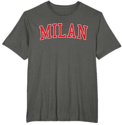 Vintage Milan TN Rosso Effetto Usato Stile Varsity Maglietta
