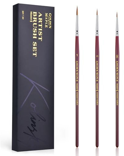 Kolinsky Sable Miniature Paint Brushes, Professional Fine Detail Paint Brushes, Golden Maple Round Point Paint Brush for Miniatures, Watercolor Details, Figures & Acrylic - Size 00, 0, 1