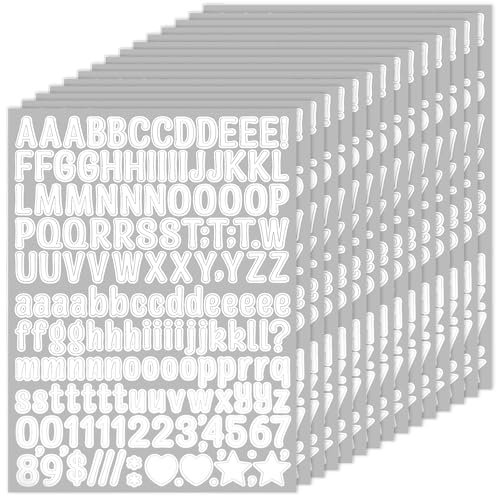 Grevosea 15 Sheets 0.5inch Vinyl Letter Stickers, Waterproof Self Adhesive Mailbox Numbers and Letters Stick on Letters Alphabet Stickers for Water Bottles Mailbox Scrapbooking (White)
