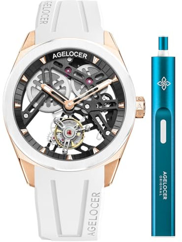 agelocer Herrenuhr Doppelseitiges Hohles Tourbillon, 80 Stunden Gangreserve, Keramikzifferblatt, Kautschukarmband,Business Herrenuhr mit Uhr Geschenk für Männer【Geben Wickler】 (DE:9101Y10-R)