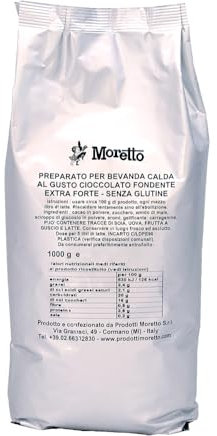 MORETTO preparato in polvere per cioccolata FONDENTE EXTRA FORTE, senza glutine, 3 buste da 1 Kg, per 120 tazze