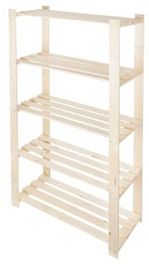 STOLMAK Holzregal Standregal 170x80x38 cm (HxBxT) Lagerregal mit 5 Ablagen Stehend Garage Regal Keller Natur Wohnzimmer Kiefernholz Badregal Badezimmerregal Blumenregal