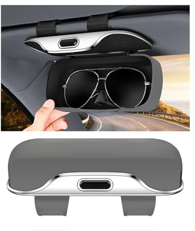 Sun Glasses Holder for Car Sun Visor Universal Sun Visor Glasses Clip Flocking Lining Car Visor Sunglasses Organizer Box with Ticket Card Clip (Grey)