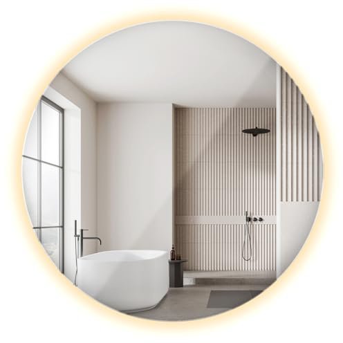 LED Spiegel 100x100 cm | Rund, Rahmenlos, Warmweiß | Modernes Bad & Schlafzimmer Design mit Heller LED Beleuchtung für Make-up, Rasur & Pflege