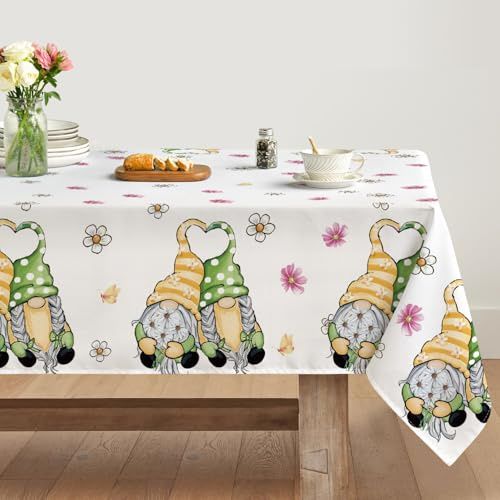 Artoid Mode GNOME Blumen Frühling Tischdecke 140x220 cm, Saisonnal Sommer Fleckschutz Tischwäsche Küche Dekoration Party Dekor