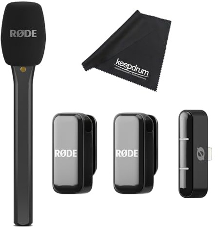 Système de microphone sans fil Rode Wireless Micro Lightning avec adaptateur manuel pour micro d'interview et chiffon Keepdrum