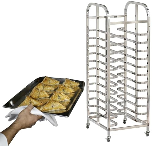 WDJBPSH Backblechwagen Bäckereiwagen zum Kochen und Backen Robust Trockenwagen für Die Gastronomie mit 2 Feststellbaren Rollen für Konditoreien, Schulen Hotels(15-tier)