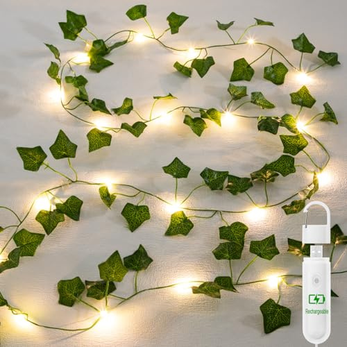 A.bigwhale Efeu Lichterketten mit Timer, 2m 20 LED Girlande Künstlich | Deko Frühling Innen, 8 Modi USB Aufladbare Batterie Lichterkette für Hochzeit Party Balkon Zimmer Aesthetic Decor