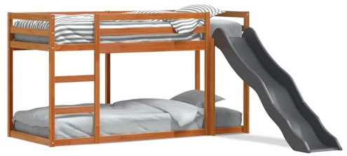KKgypkn Solid Pinewood Bunk Bed with Ladder and Slide, Mid Sleeper Bed with Safety Guardrails and Floor Level Bottom Space for Indoor Play Area