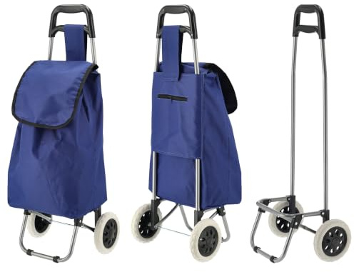 Einkaufstrolley blau | Volumen 45L 40x92x20cm Polyester Metallgestell | Einkaufswagen auf Rollen | Rollwagen Transportwagen | belastbar bis 25 kg (Blau)