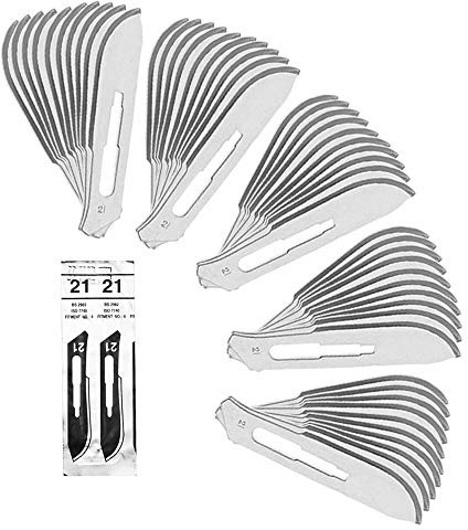 May Lot de 50 Lames de Bistouri Fig 21 pour Manche N°4 | Lames de Rechange Stériles en Acier Carbone pour Pédicure, Podologie & Modélisme | Qualité Heinz Herenz