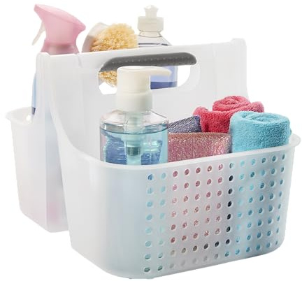 madesmart 2-Compartment Soft Grip Shower Tote for Bathroom Organization, Plastic Storage Shower Caddy Bucket, Large, Frost