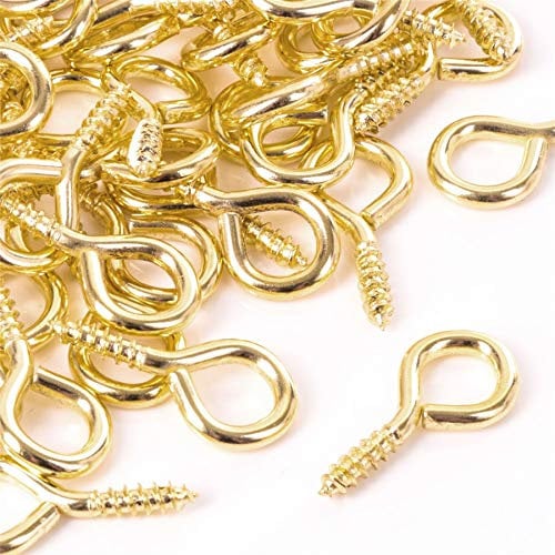50x Brass Plated 30mm Screw in Vine Eyes Ideal for Garden Clothes Wire & Hanging Picture Frames
